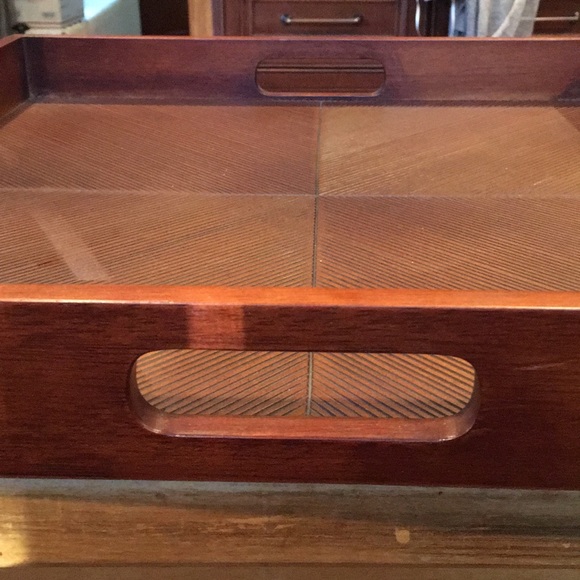 Oversized Crate & Barrel carved square tray - Picture 5 of 9